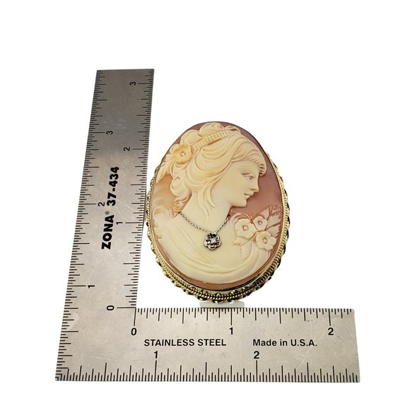 Vintage 14 Karat Yellow Gold and Diamond Cameo Brooch/Pendant #10664 - Picture 7 of 7
